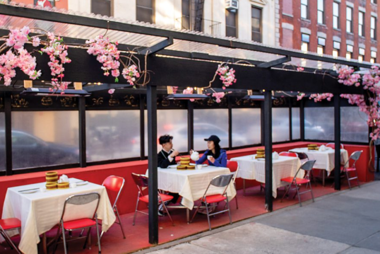 Image of nicely designed outdoor dining structure